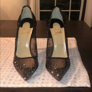 Christian Louboutin black mesh beaded pump.